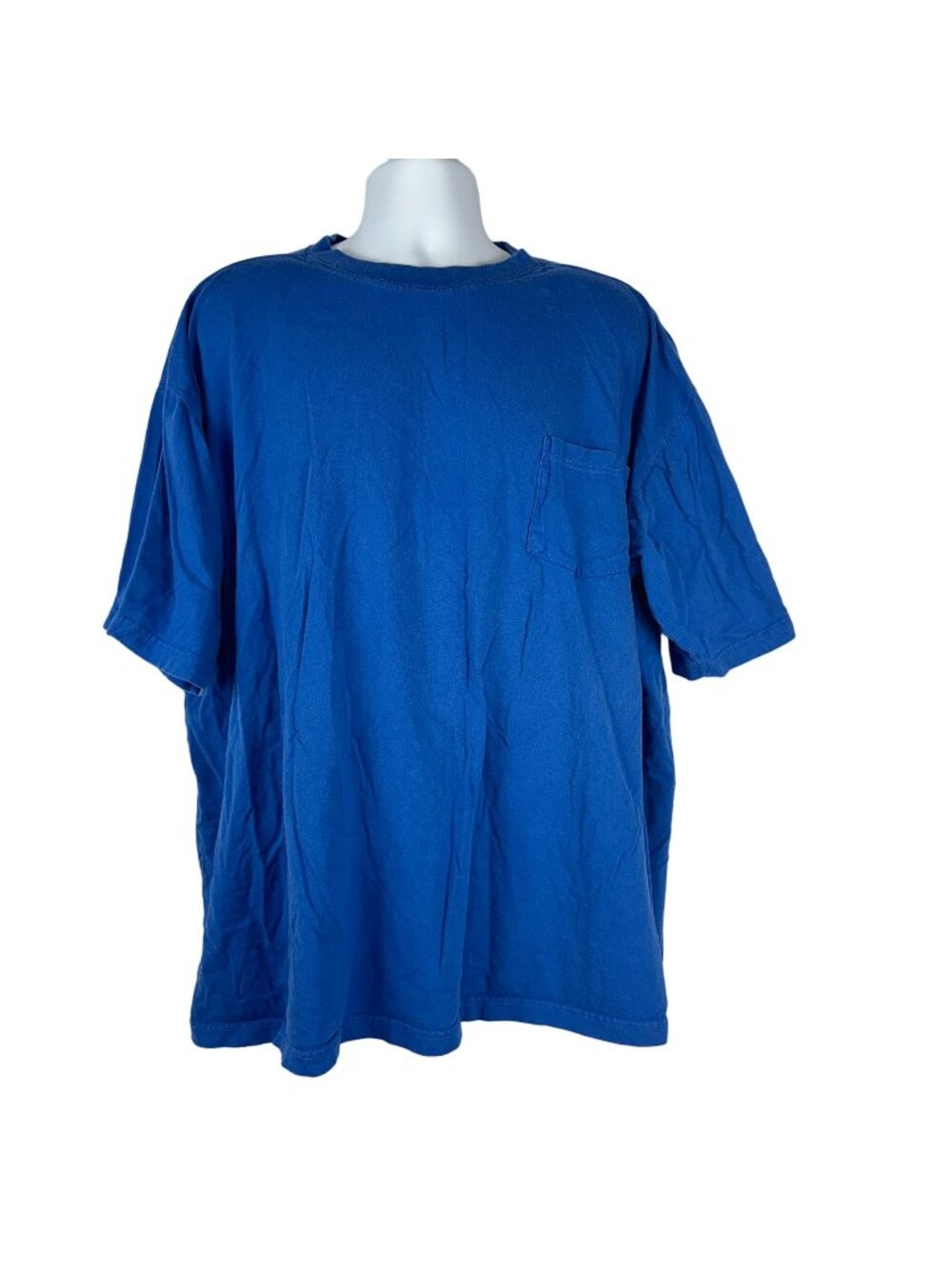 Sandy River Blue Cotton Mens T-Shirt 2XLT Pocket Crew Neck Short Sleeve Casual
